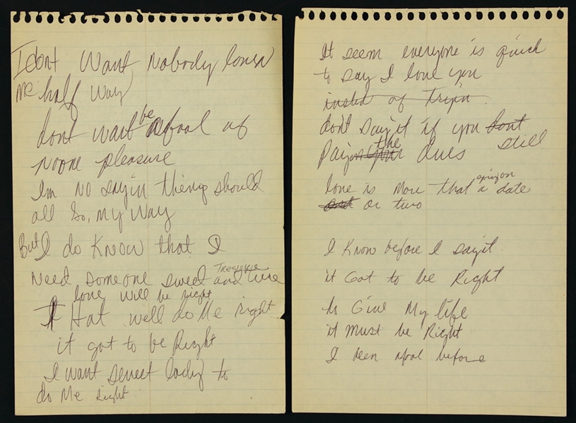 Michael Jackson Handwritten Song Lyrics 