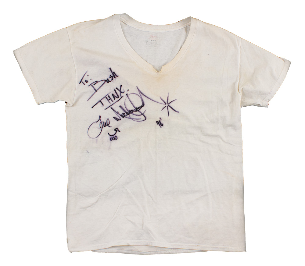 Lot Detail Michael Jackson Stage Worn T Shirt Signed Inscribed to Michael Bush
