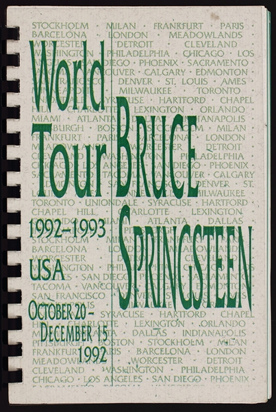 Bruce Springsteen Original 1992-93 World Tour Itinerary: USA October 20 - December 15, 1992"