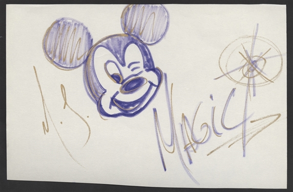 Michael Jackson History Tour Hand Drawn, Signed and "Magic" Inscribed Original Mickey Mouse Drawing