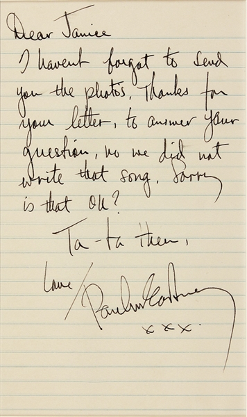 Paul McCartney Vintage 1966 Handwritten and Signed Beatles Letter