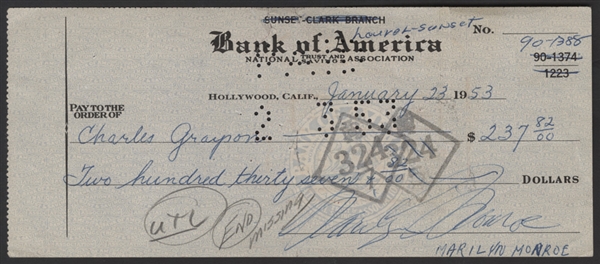 Marilyn Monroe Signed Check For House With Joe DiMaggio