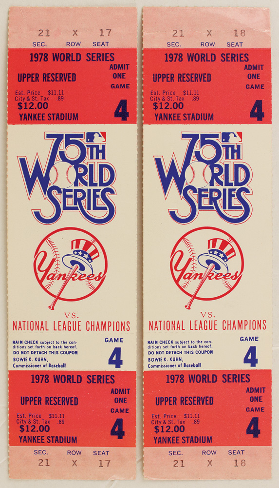 Lot Detail Original New York Yankees 1978 World Series Full Tickets