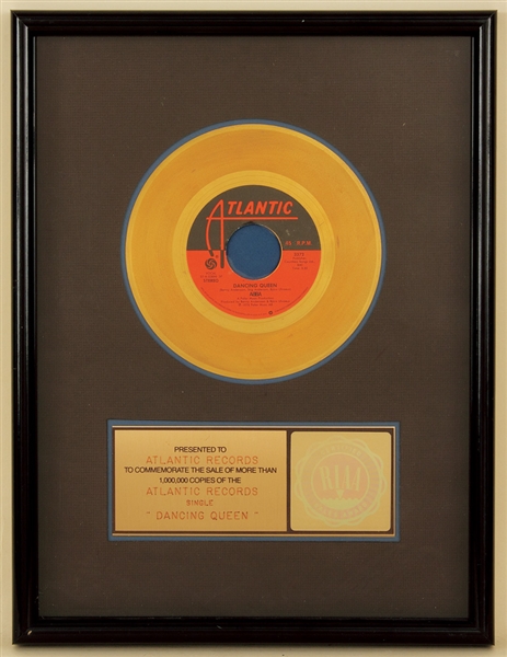 ABBA "Dancing Queen" Original RIAA Gold Single Record Award Presented to Atlantic Records