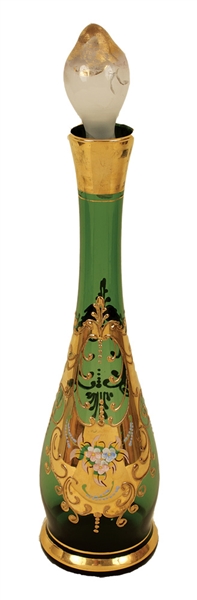 Elvis Presley Owned Green Murano Gold Gilded & Painted Glass Wine Decanter