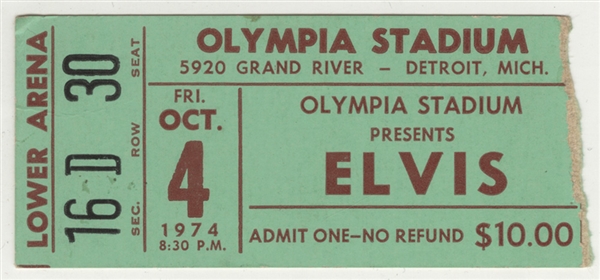 Elvis Presley Original 1974 Concert Ticket