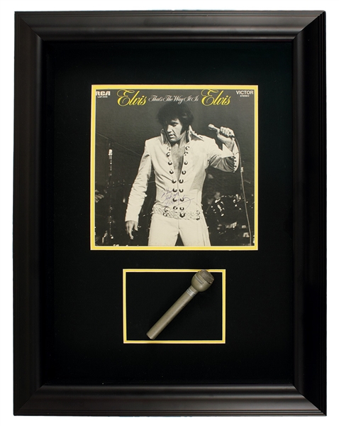 Elvis Presley Stage Used Microphone With Signed & Inscribed Album Cover