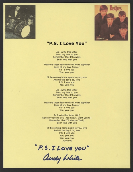 Beatles Andy White Signed & Inscribed "P.S. I Love You" Lyrics