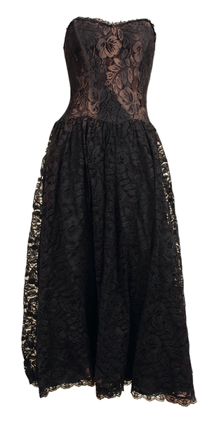 Janet Jackson Owned & Worn Black Lace Jessica McClintock Dress with Black Leather Boots