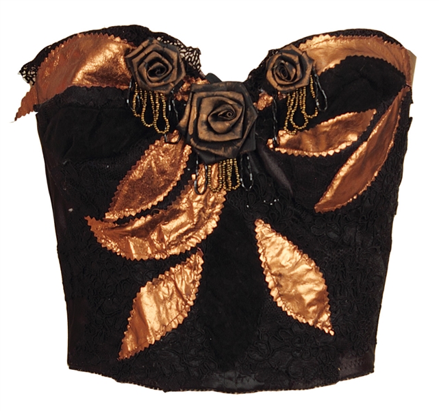 Janet Jackson Owned & Worn Elaborate Black Lace Bustier with Roses, Beads and Copper Embellishments