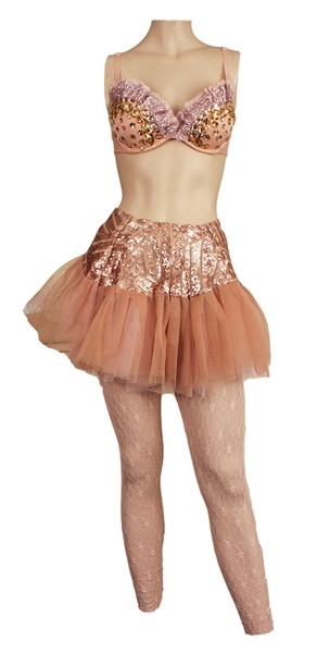 Nicki Minaj Pinkprint World Tour Stage Worn Custom Made Pink Tutu, Embellished Bra and Panties with Lace Leggings