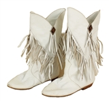 Janet Jackson Owned & Worn Black Denim Skirt and Top with White Leather Fringe Boots
