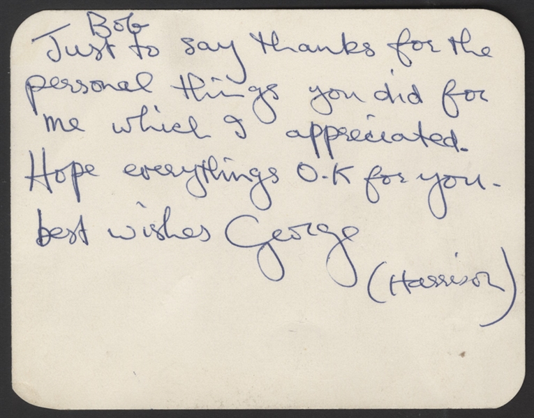 George Harrison Handwritten & Signed Note