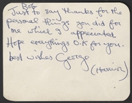 George Harrison Handwritten & Signed Note