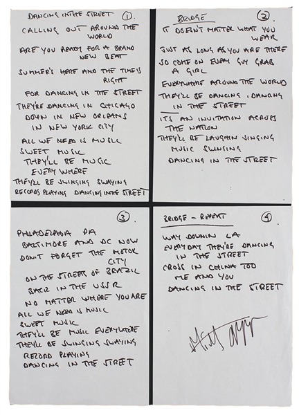 Mick Jagger Handwritten & Signed "Dancing In The Street" Lyrics