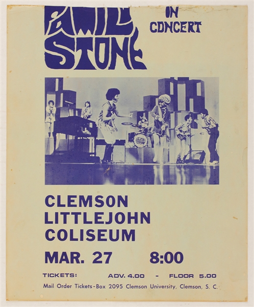Sly & The Family Stone Original Clemson Littlejohn Coliseum Concert Poster From Sly Stones Personal Collection