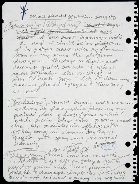 Madonna Handwritten Stage Choreography Notes For "Lucky Star", "Borderline", "Like A Virgin", "Burning Up" and "Tears of a Clown"