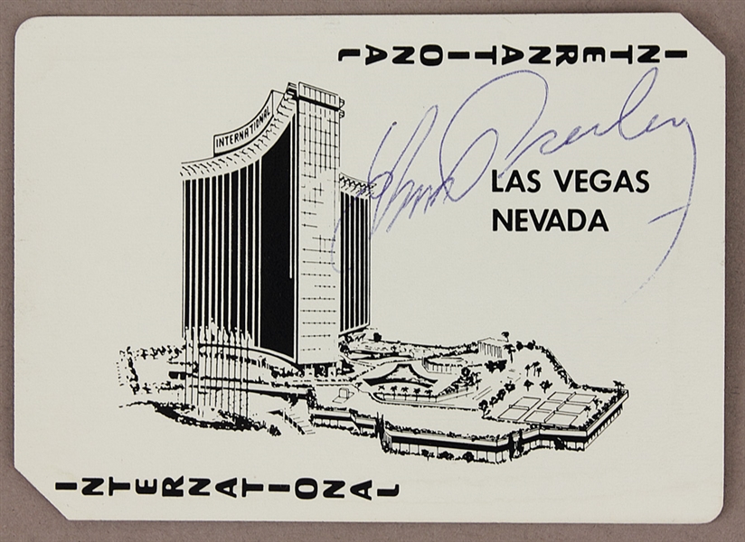 Elvis Presley Signed & Inscribed Personally Owned  International Hotel Las Vegas Playing Cards In Wooden Box Announcing the Opening of the Hotel July 1969