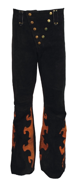Elvis Presley Owned & Worn Blue Suede Pants With Brown Suede Flames