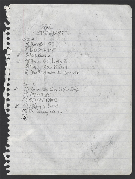 Tupac Shakur Handwritten Album Set List
