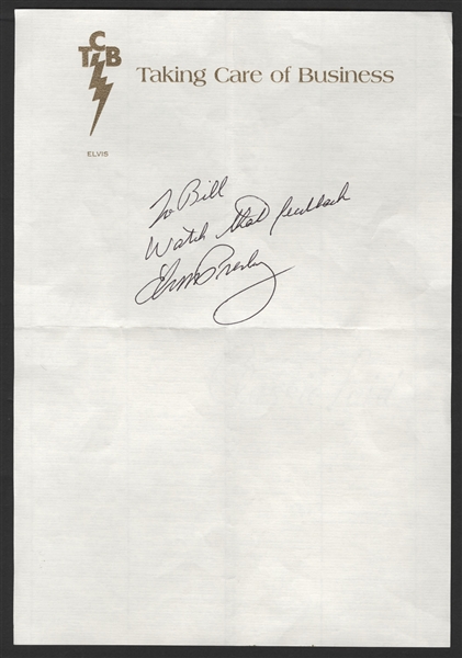 Elvis Presley Handwritten & Signed Concert Note on TCB Letterhead