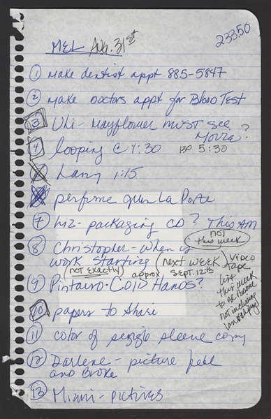 Madonna Handwritten "To-Do" List