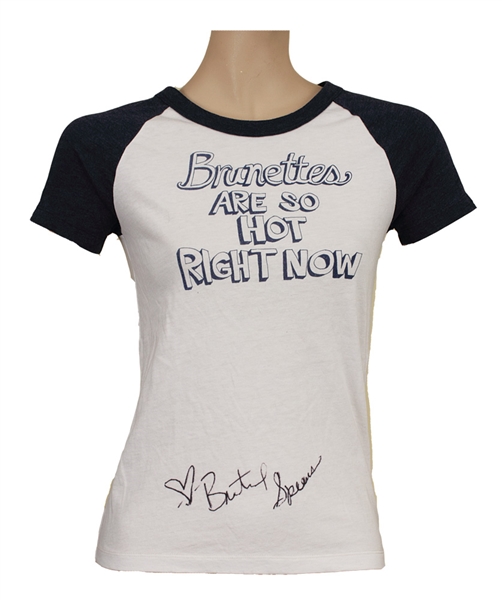 Britney Spears Owned, Worn and Signed "Brunettes Are So Hot Right Now" T-Shirt