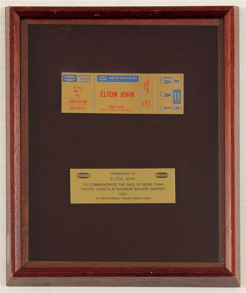 Elton John Original Madison Square Garden Gold Ticket Award Presented to Elton John