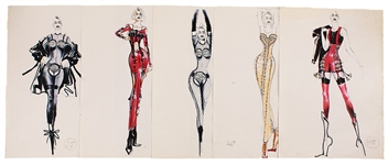 Madonna Blond Ambition Tour Original Archive of 32 Jean-Paul Gaultier Hand Drawn Iconic Costume Designs and Swatches