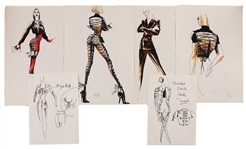 Madonna Blond Ambition Tour Original Archive of 32 Jean-Paul Gaultier Hand Drawn Iconic Costume Designs and Swatches