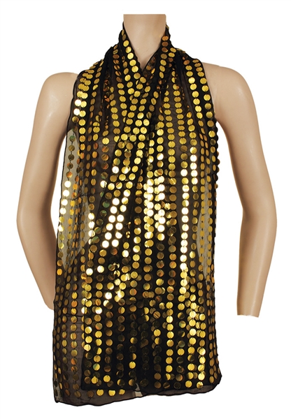 Madonna Owned and Worn  Jean-Paul Gaultier Large Black Sheer Scarf with Gold Sequins