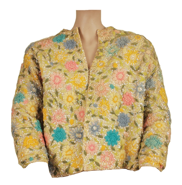 Liza Minnelli Owned and Worn Yellow Cardigan Sweater with Flowers