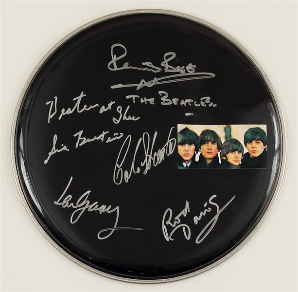 Quarrymen & Sid Bernstein Signed  & Inscribed "Beatles" Drum Head