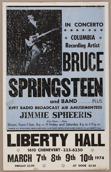 Bruce Springsteen and Band Original 1974 Liberty Hall Concert Poster