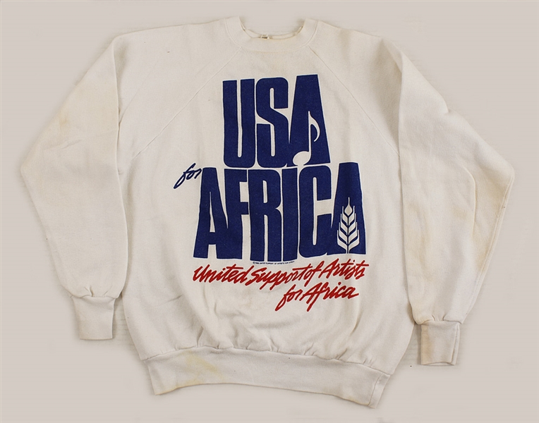 Michael Jackson Owned and Worn "USA for Africa, United Support of Artists for Africa" White Sweatshirt 