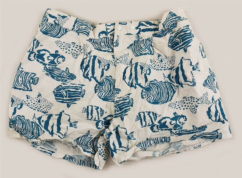 Michael Jackson Owned and Worn Blue and White Fish Print Boxer Shorts