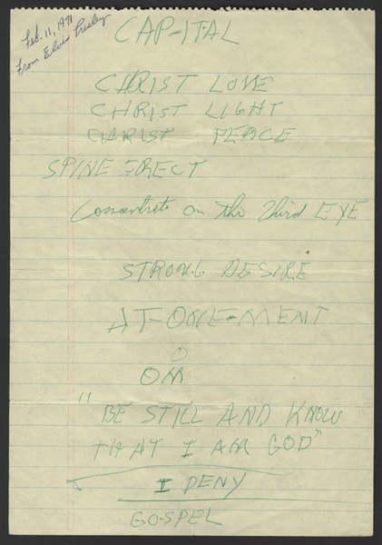 Elvis Presley Handwritten Spiritual Notes 