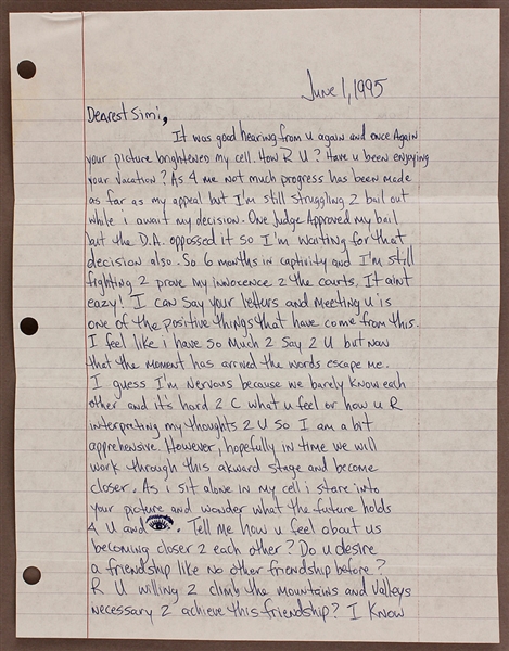 Tupac Shakur Two-Page Handwritten Love Letter from Prison