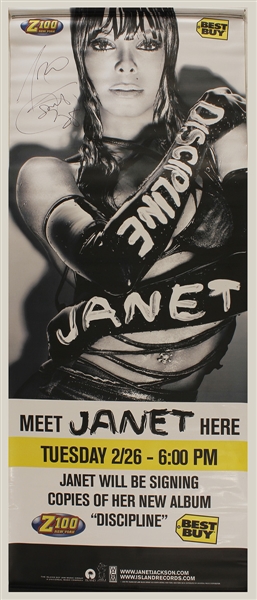 Janet Jackson Signed Original "Discipline" Live Appearance Promotional Banner and Signed C.D. Insert