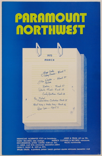 Stevie Wonder/Albert King/Bee Gees Original 1973 Paramount Northwest Cardboard Concert Poster