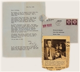 Montgomery Clift Signed Love Letter to William LeMassena with Envelope and News Clipping
