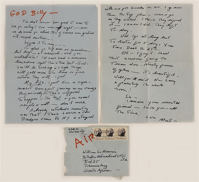Montgomery Clift Handwritten & Signed Love Letter to William Le Massena and Envelope