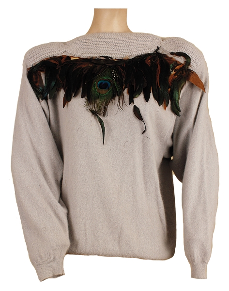 Stevie Nicks Owned & Worn Off-White Sweater with Peacock Feathers