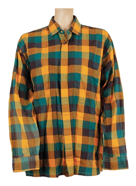 Michael Jackson Owned & Worn Blue and Yellow Check Long-Sleeved Button Down Shirt
