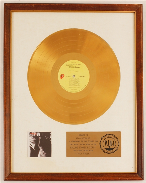 Rolling Stones "Sticky Fingers" Original RIAA White Matte LP Record Album Award