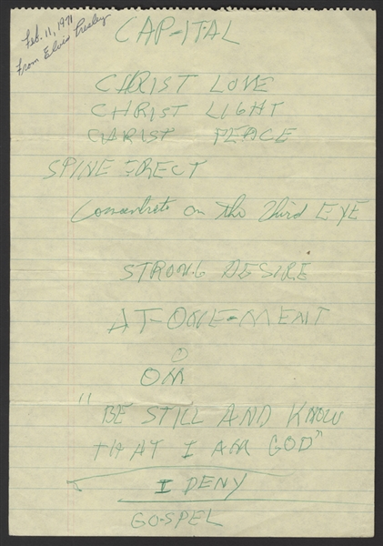 Elvis Presley Handwritten Spiritual Notes