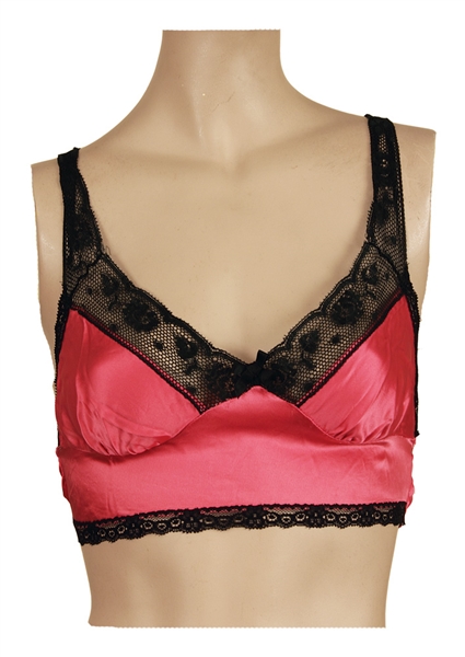 Cher 1990s Owned and Worn Dolce & Gabbana Pink Satin & Black Lace Bra/Bustier