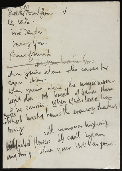 Beatles Paul McCartney & Stuart Sutcliffe Handwritten Set List and Lyrics Circa 1960-61