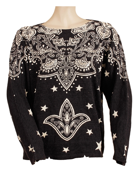 Stevie Nicks Owned & Worn Black Sweater with White Stars and Design