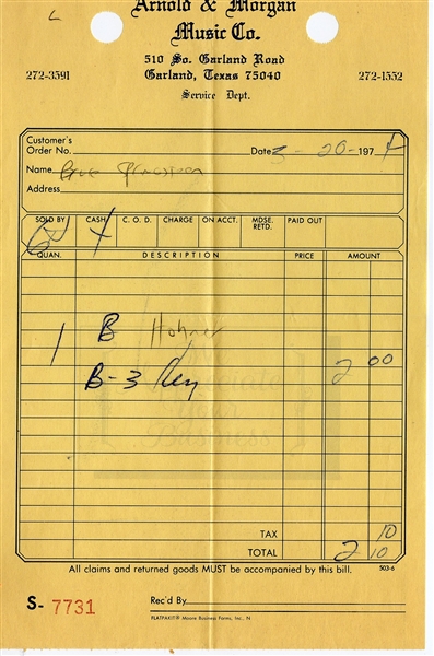 Bruce Springsteens Personal 1974 Tour Receipt